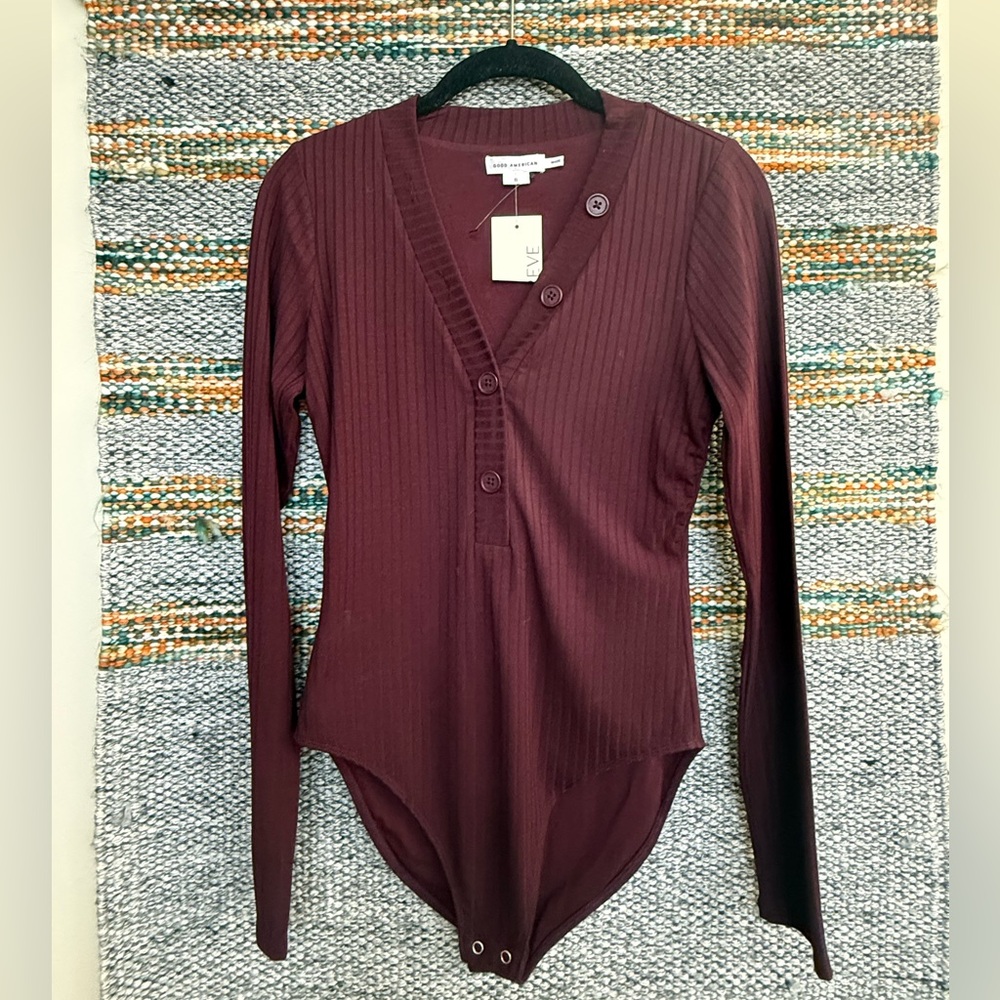 Good American Burgundy Ribbed Bodysuit